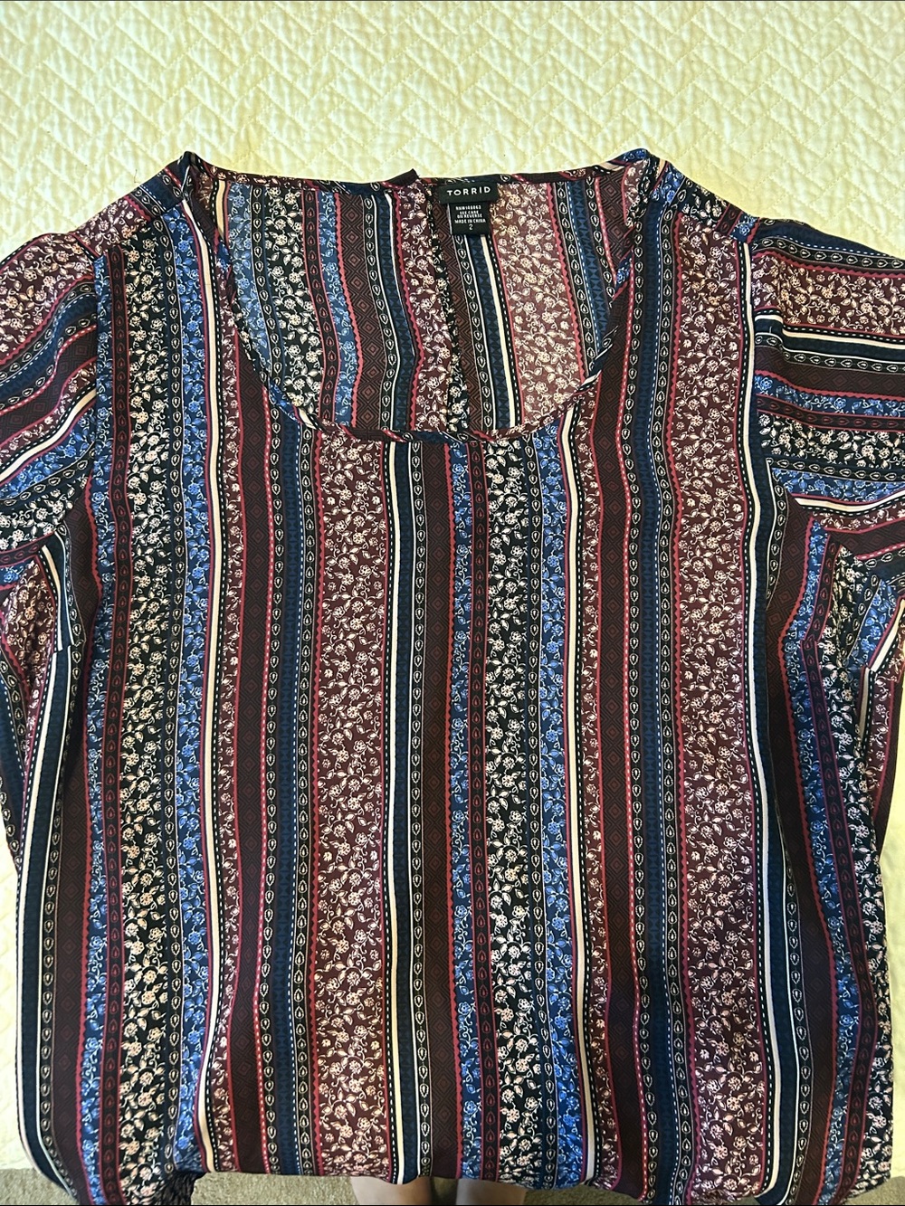 torrid Size 2 Burgundy, Blue & Black Striped Boho Blouse